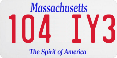 MA license plate 104IY3