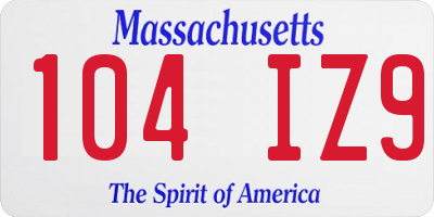 MA license plate 104IZ9