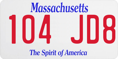 MA license plate 104JD8