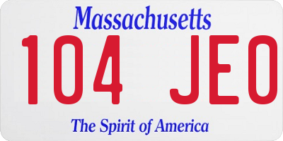 MA license plate 104JE0