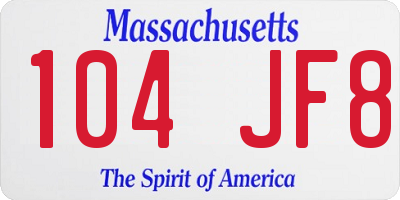 MA license plate 104JF8