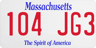MA license plate 104JG3