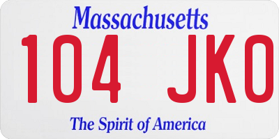 MA license plate 104JK0