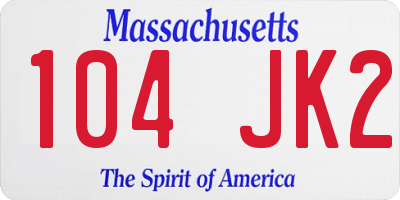MA license plate 104JK2