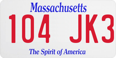 MA license plate 104JK3