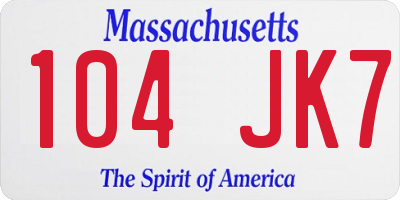 MA license plate 104JK7
