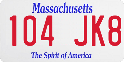 MA license plate 104JK8