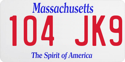 MA license plate 104JK9