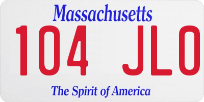 MA license plate 104JL0