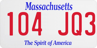 MA license plate 104JQ3