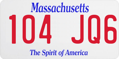 MA license plate 104JQ6