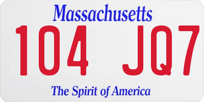 MA license plate 104JQ7