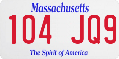 MA license plate 104JQ9