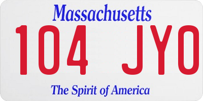 MA license plate 104JY0