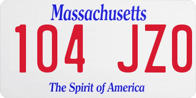 MA license plate 104JZ0