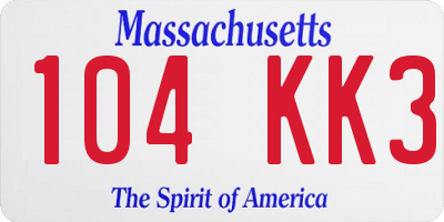 MA license plate 104KK3