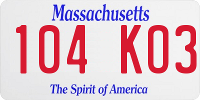 MA license plate 104KO3