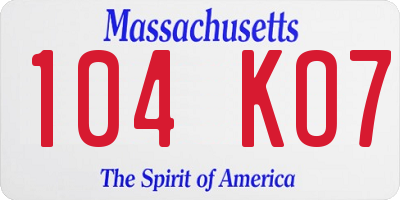 MA license plate 104KO7