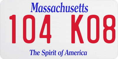 MA license plate 104KO8