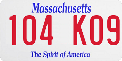 MA license plate 104KO9