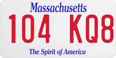 MA license plate 104KQ8