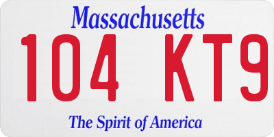 MA license plate 104KT9