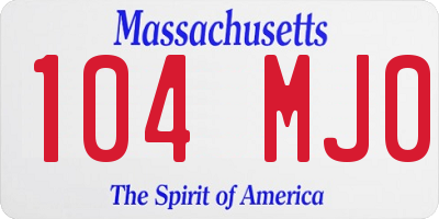 MA license plate 104MJ0