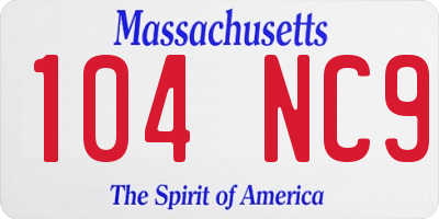 MA license plate 104NC9