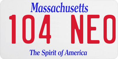 MA license plate 104NE0