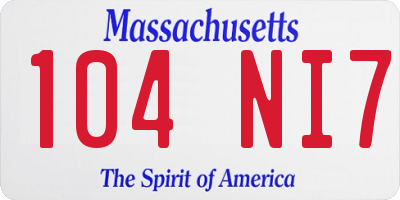 MA license plate 104NI7