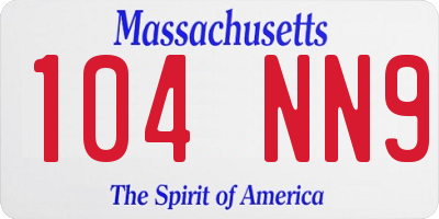 MA license plate 104NN9