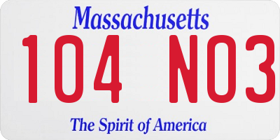 MA license plate 104NO3