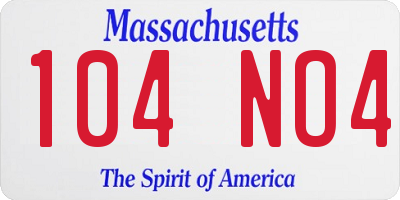 MA license plate 104NO4