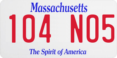 MA license plate 104NO5
