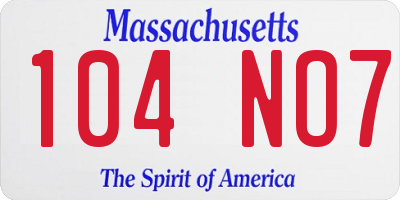MA license plate 104NO7