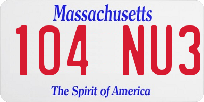 MA license plate 104NU3