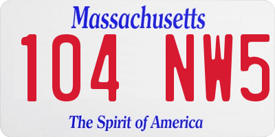 MA license plate 104NW5