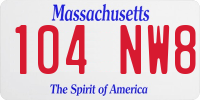 MA license plate 104NW8