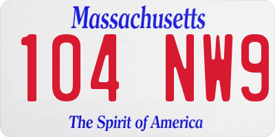 MA license plate 104NW9