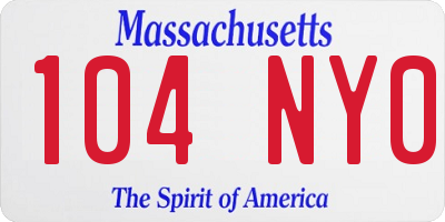 MA license plate 104NY0