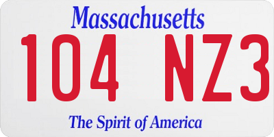 MA license plate 104NZ3