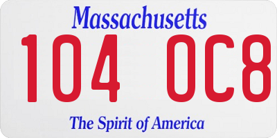 MA license plate 104OC8