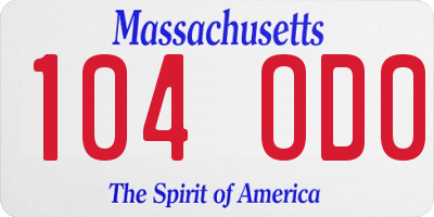 MA license plate 104OD0