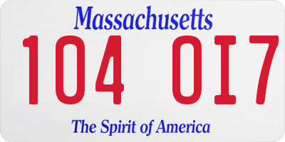 MA license plate 104OI7
