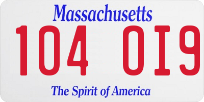 MA license plate 104OI9
