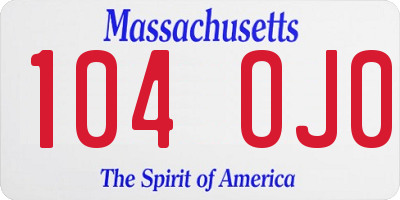 MA license plate 104OJ0