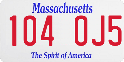 MA license plate 104OJ5