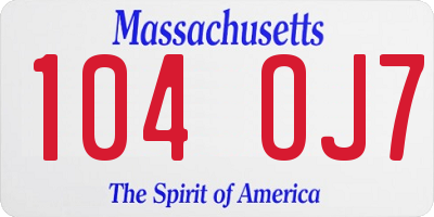 MA license plate 104OJ7