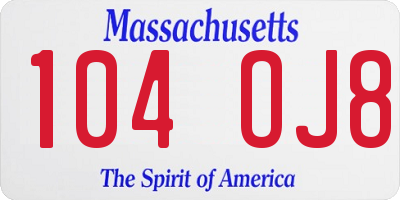 MA license plate 104OJ8
