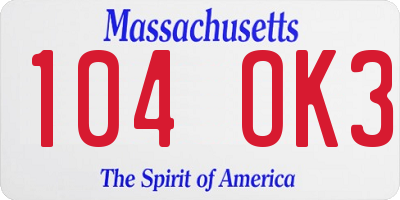 MA license plate 104OK3